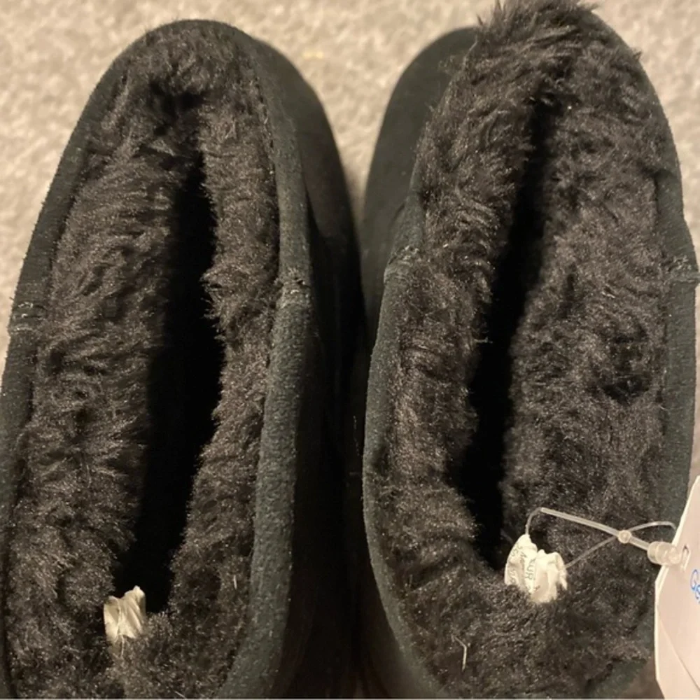 Time And Tru Shoes Boots Women’s Size 8 Wedge Chunky Black Booties Fur Lined New